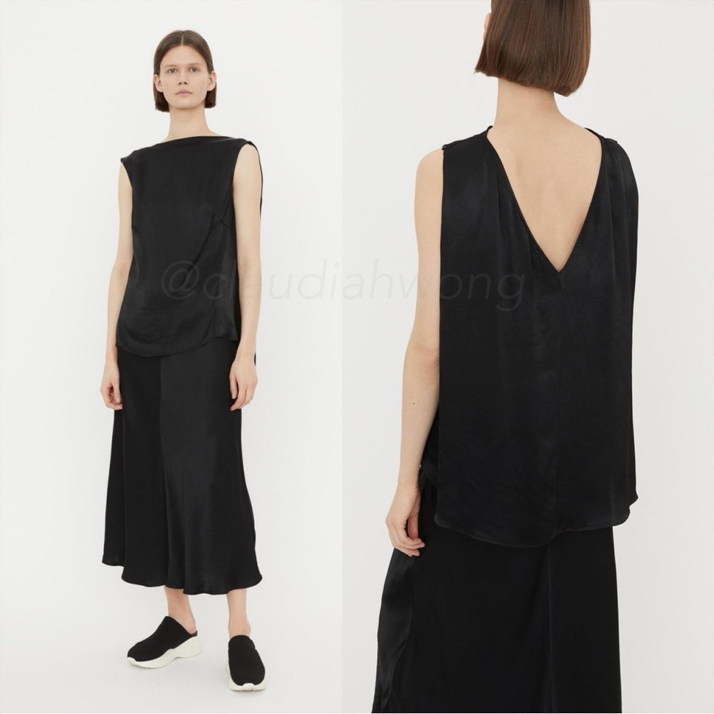 BY MALENE BIRGER Satin V-Back Top in Black
